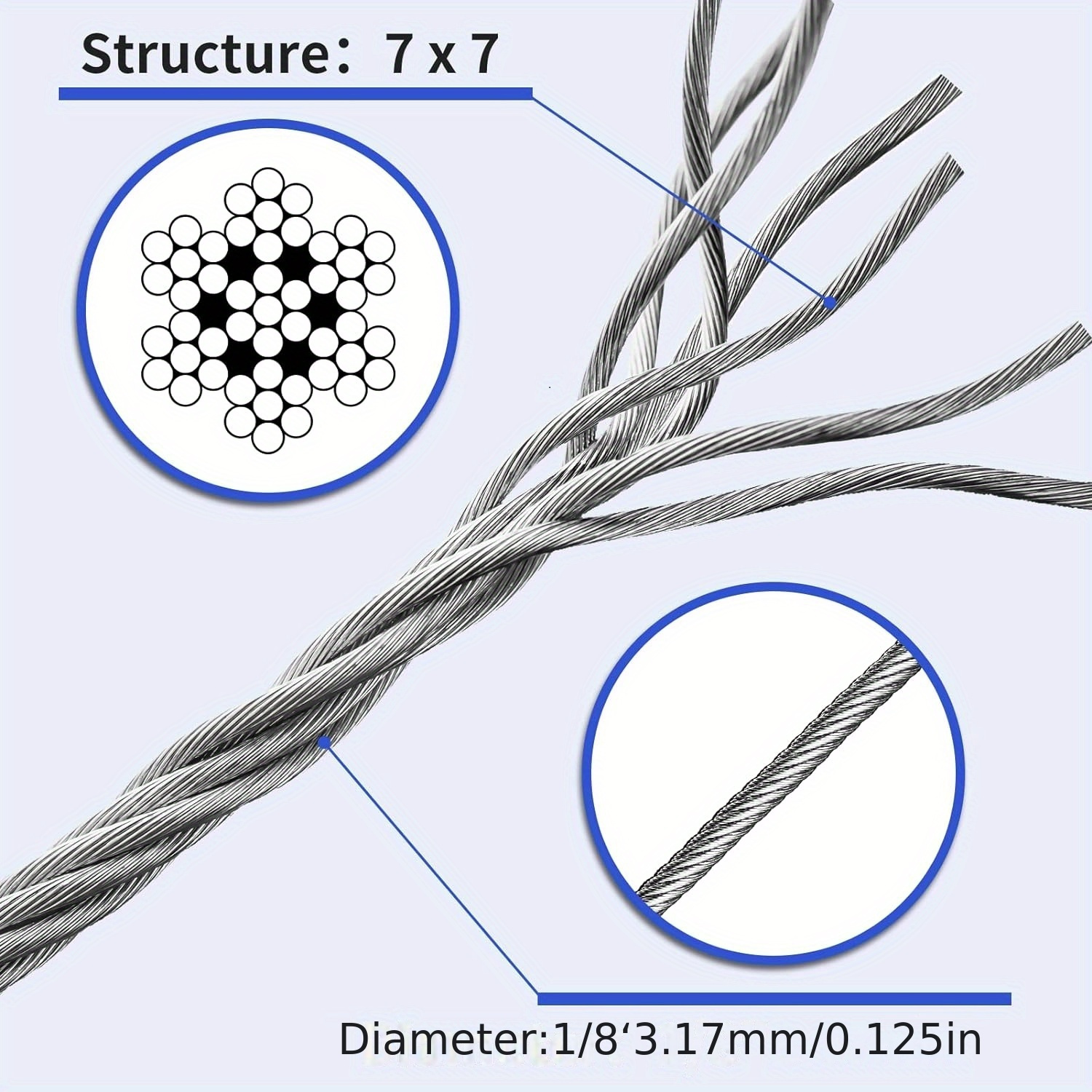 stainless steel cable 7x7 strands construction braided