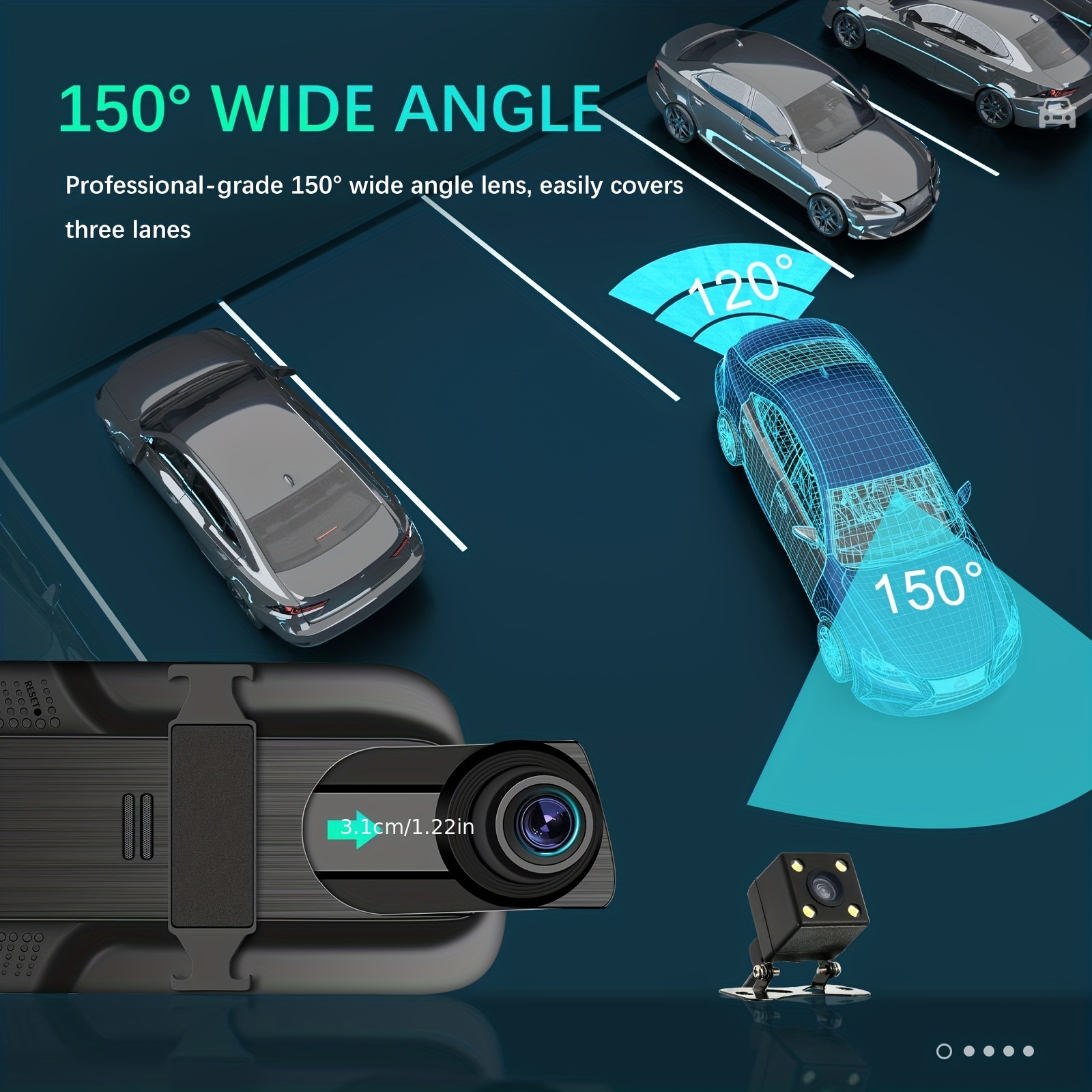 9.66''hd 1080p Pantalla Coche Dvr Dash Cam Cámara Video - Temu