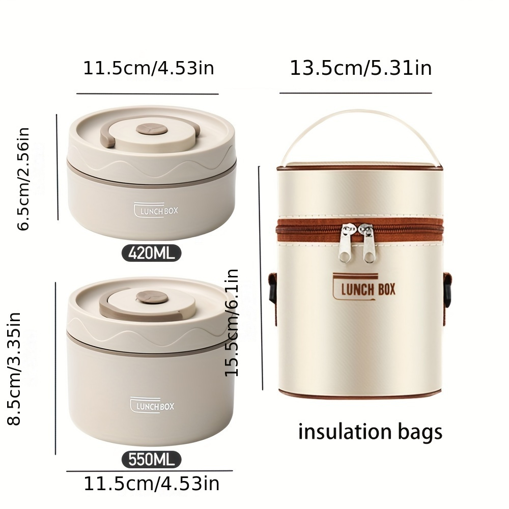 1pc 420ml Double Layer Stainless Steel Lunch Box, Portable Round