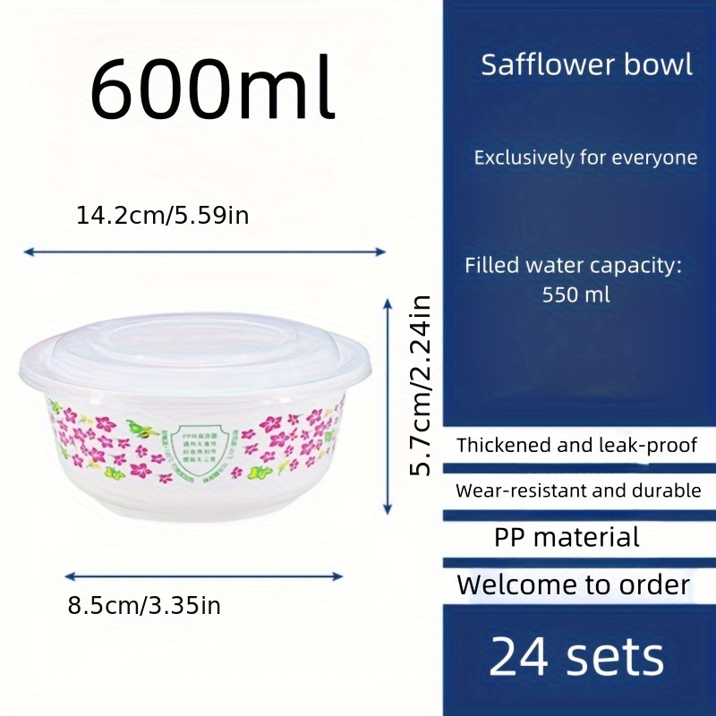 little   bowl 24 sets of 600ml meal preparation containers with lid bpa free safety grade pp material reusable microwaveable refrigerated suitable for salads   soups pasta lunch food preparation on the go details 3