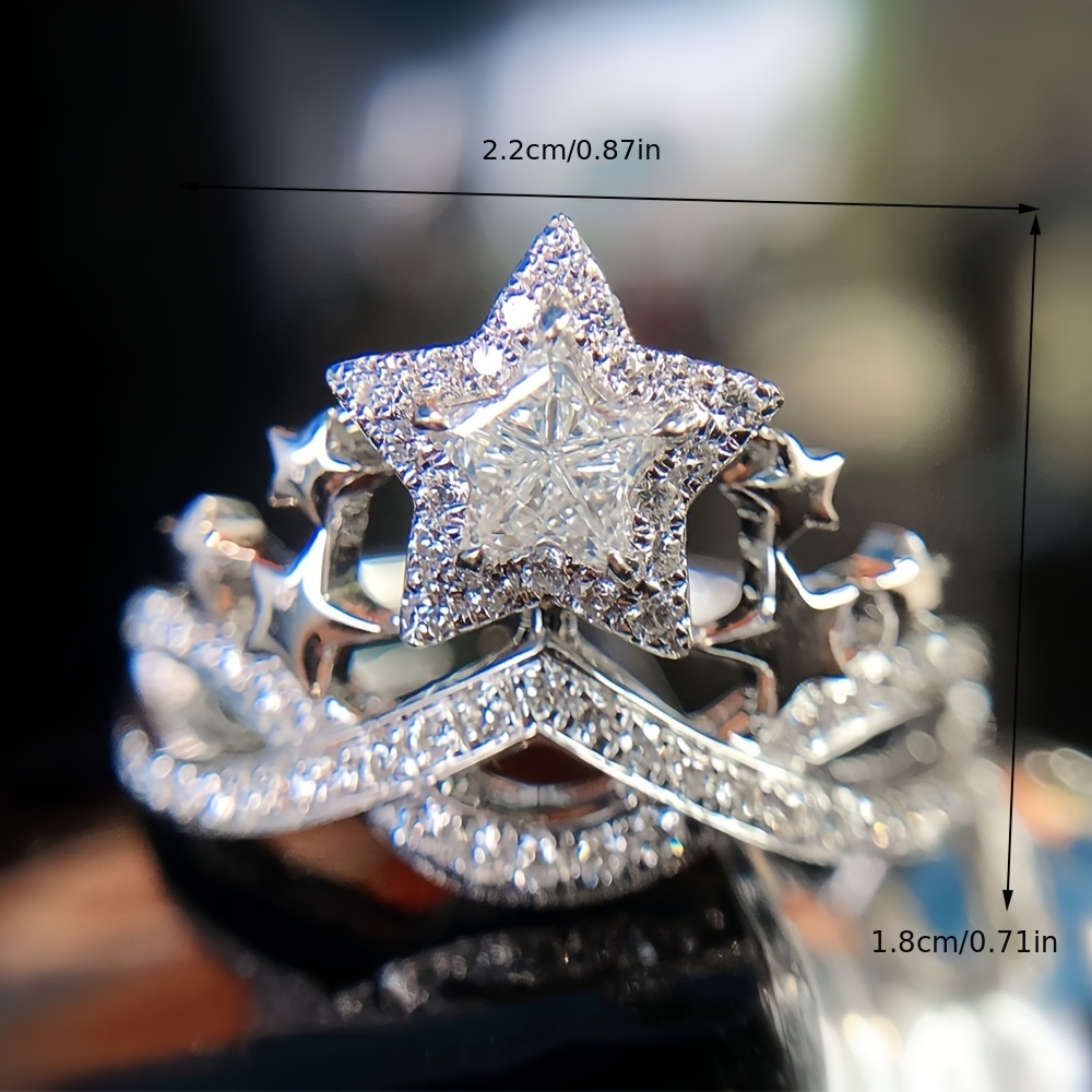 Anillo Circón Forma Corona Única Joyería Chapada En Oro 18 - Temu