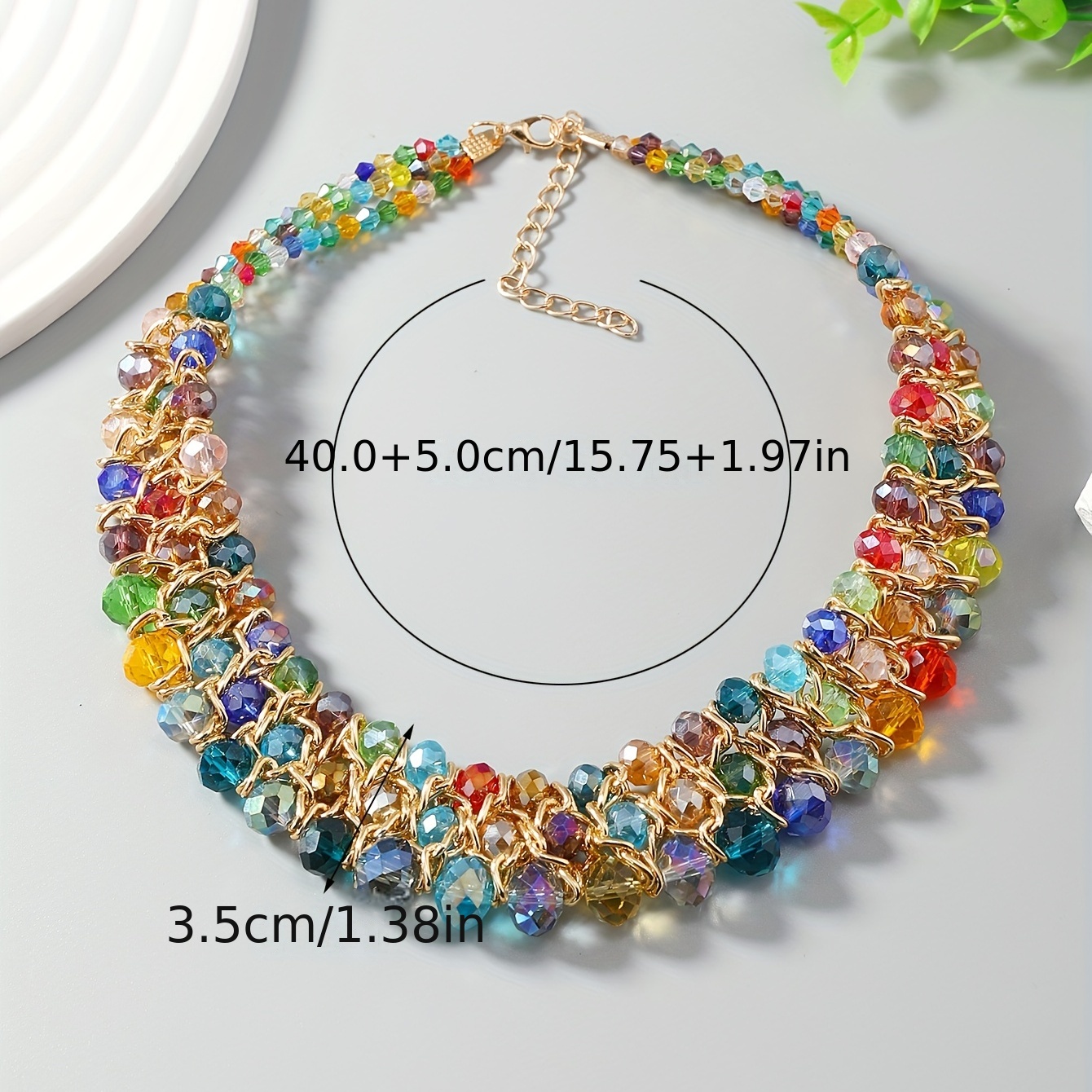 Multicolor Triple Row Crystal Beaded Necklace, Summer Beach Decor