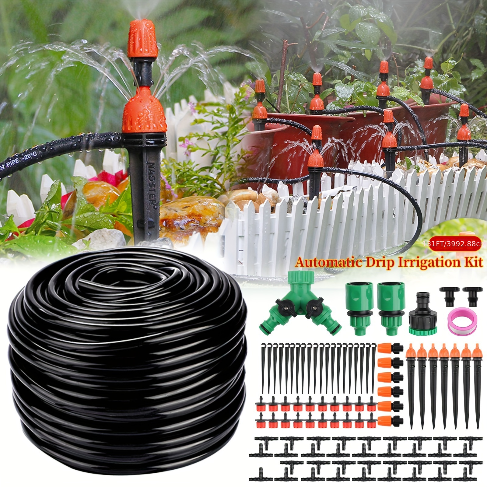 

131ft Irrigation Kit, Watering Hose Tubing Emitters Nozzles, Irrigation Kit For , , , ,