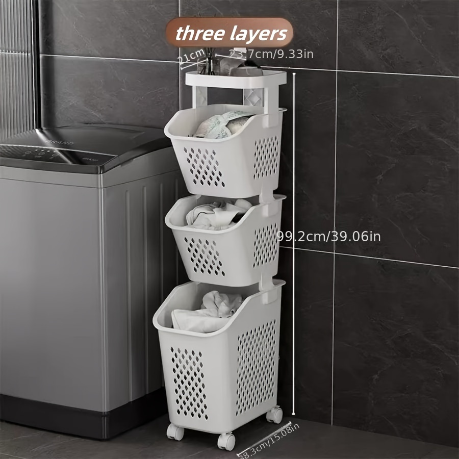 Laundry Basket with Wheels and 3 Layers for Clothes  Storage,Multi-functional Kitchen,Bathroom Laundry Hamper