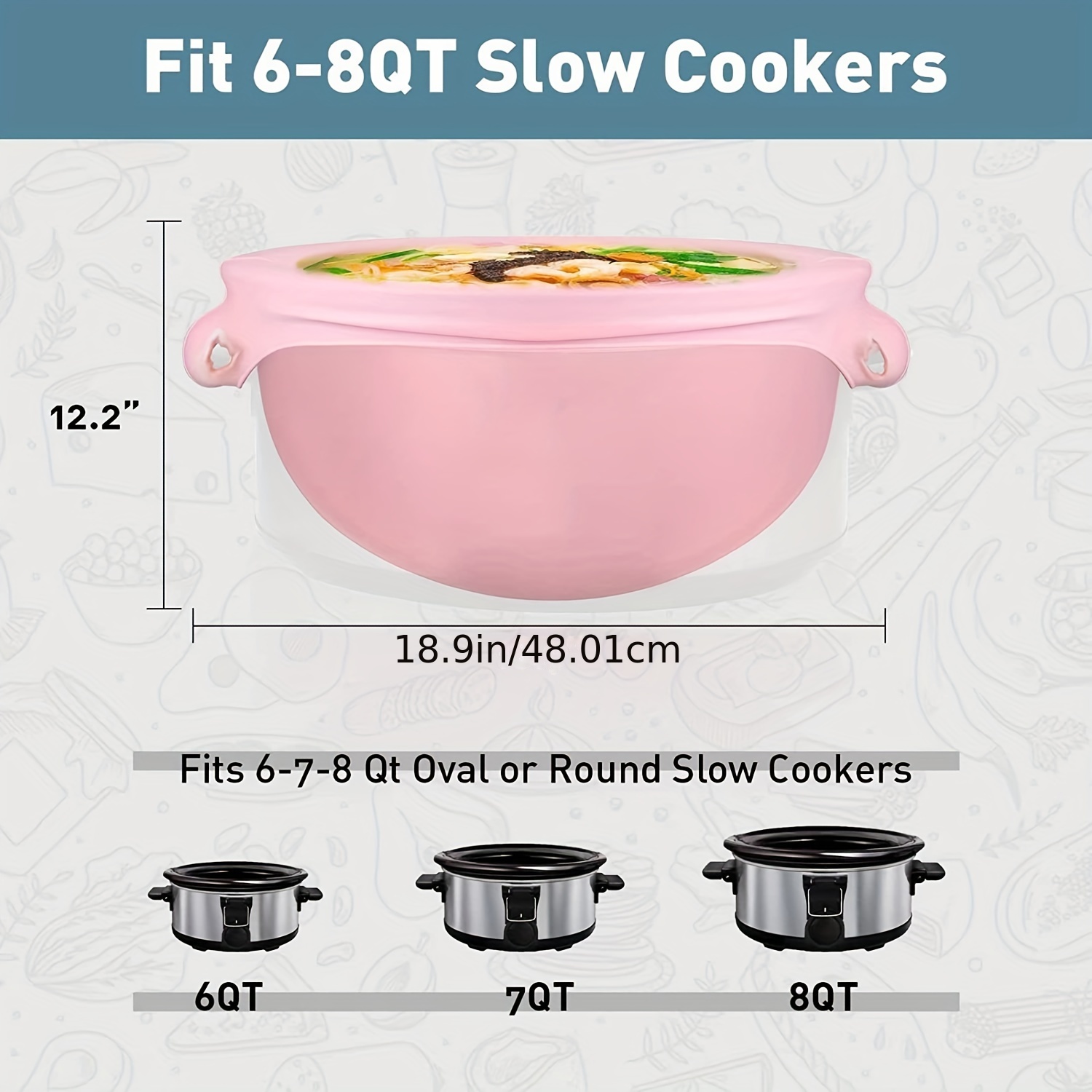 Slow Cooker Liners Fit 6-8QT Crockpot, Large Size Crock Pot Liners 3 in 1  Reusable & Leakproof Silicone Crockpot 6/7/8QT Liners Divider Slow Cooker