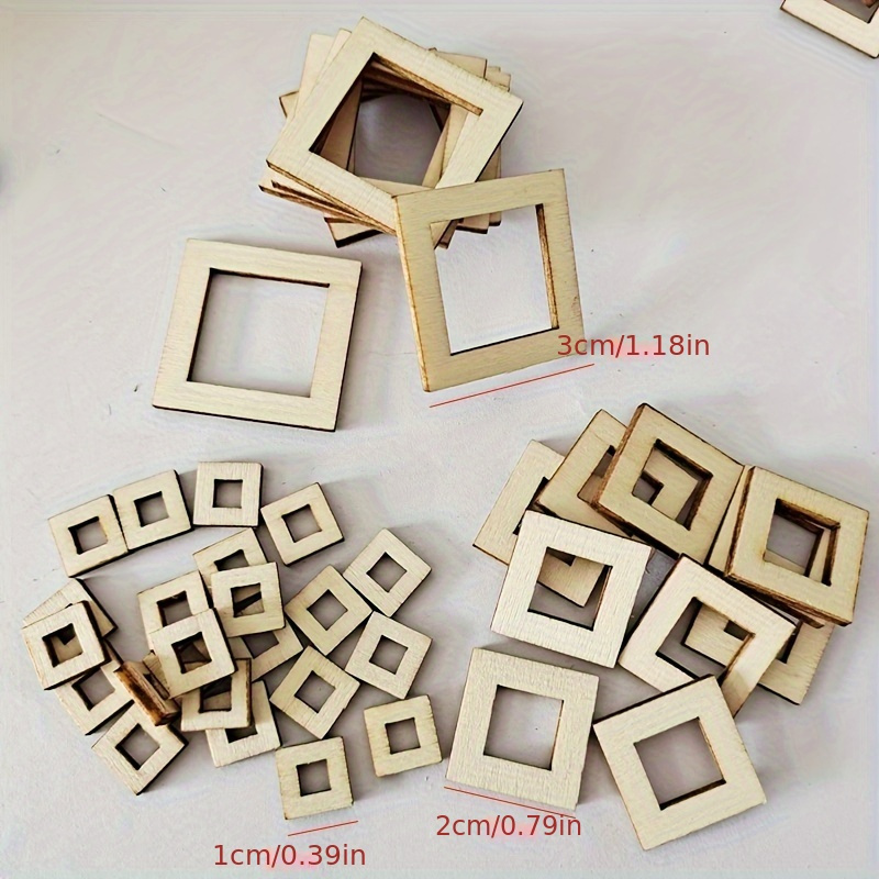 100pcs Square Hollow Wooden Cutouts - Versatile Blank Wood Pieces For Diy Crafts, Scrapbooking, Card Making, & Decor | Ideal For Art Projects, Photo Frames & Wedding Decorations, Wood Crafts
