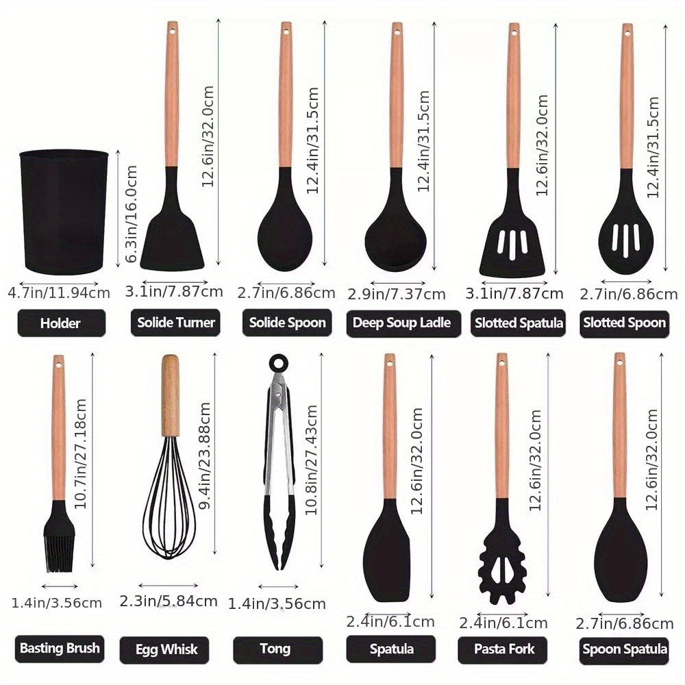 TEMU 12pcs/ Set, Silicone Utensil Set, Kitchen Utensil Set, Safety Cooking Utensils Set, Non- Stick Cooking Utensils Set With Wooden Handle, Washable