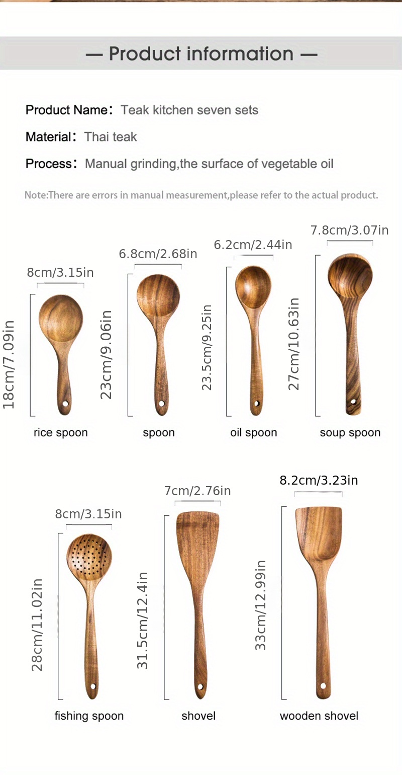 4pcs 7pcs thailand teak natural wood tableware spoon ladle turner long rice colander soup skimmer cooking spoons scoop kitchen tool set details 5