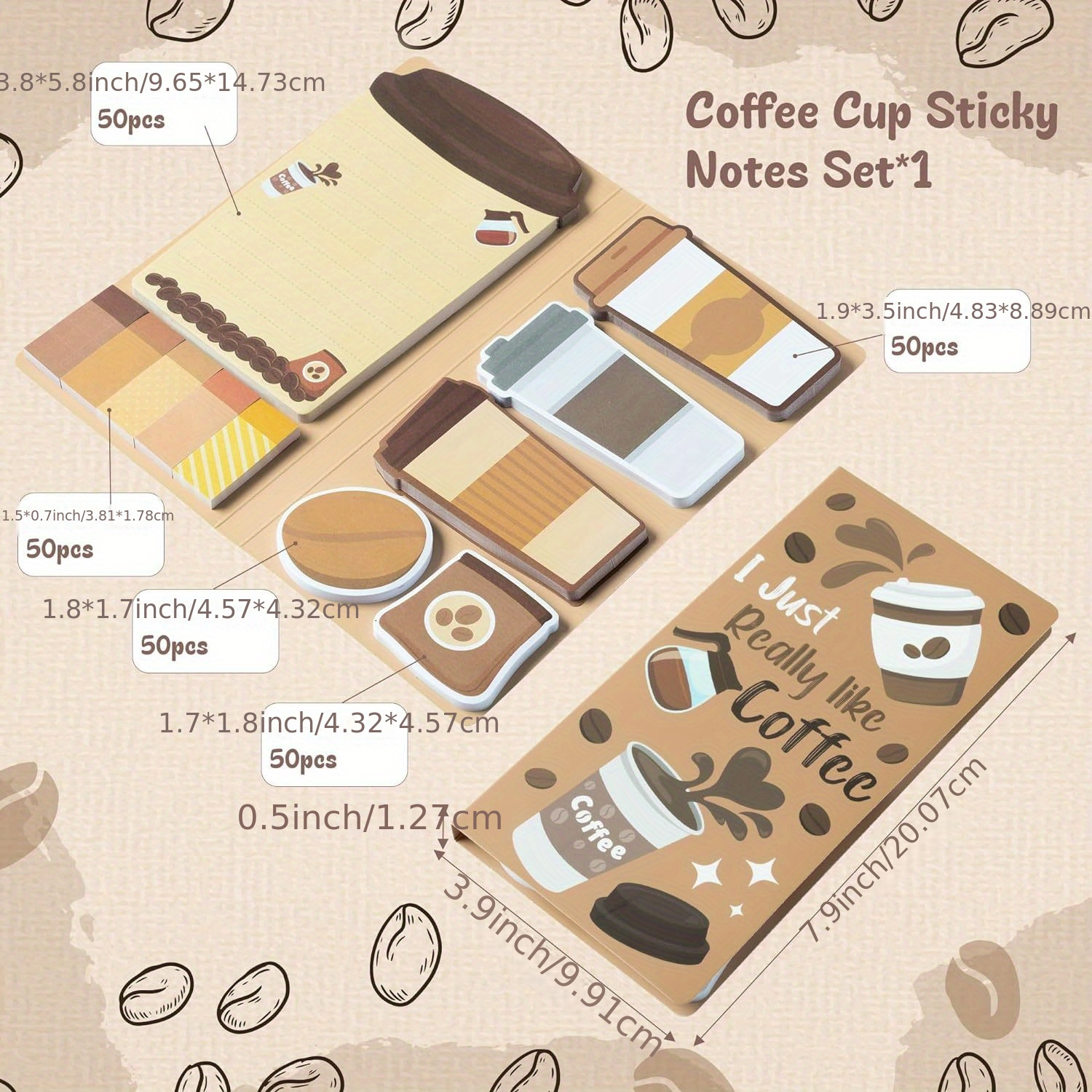 

Coffee Cup Design Notes Set - Self-adhesive Memo Pad For Office, School & Home Use, Themed, Paper