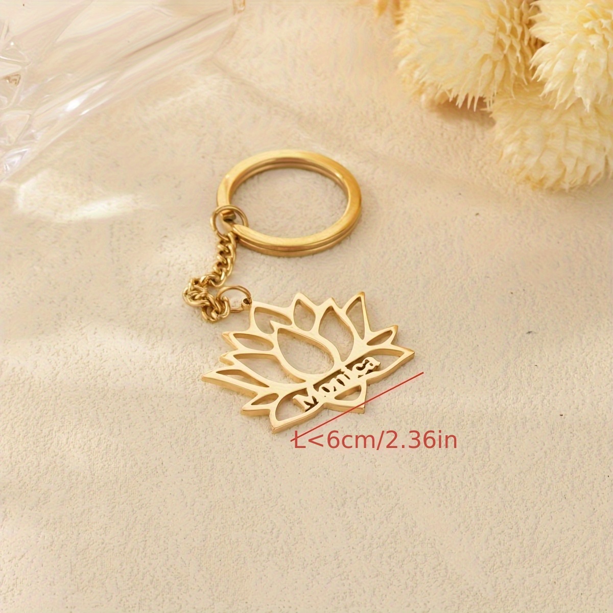 Custom Name Key Chain with Lotus Flower Design