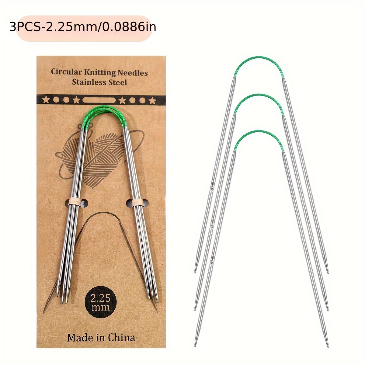 TEMU Onbaglst-3pcs/set 23cm Stainless Steel Ring Knitting Needles, Stainless Steel Ring Knitting Needles 2.0mm-6.0mm Size, Round Knitting Tools,