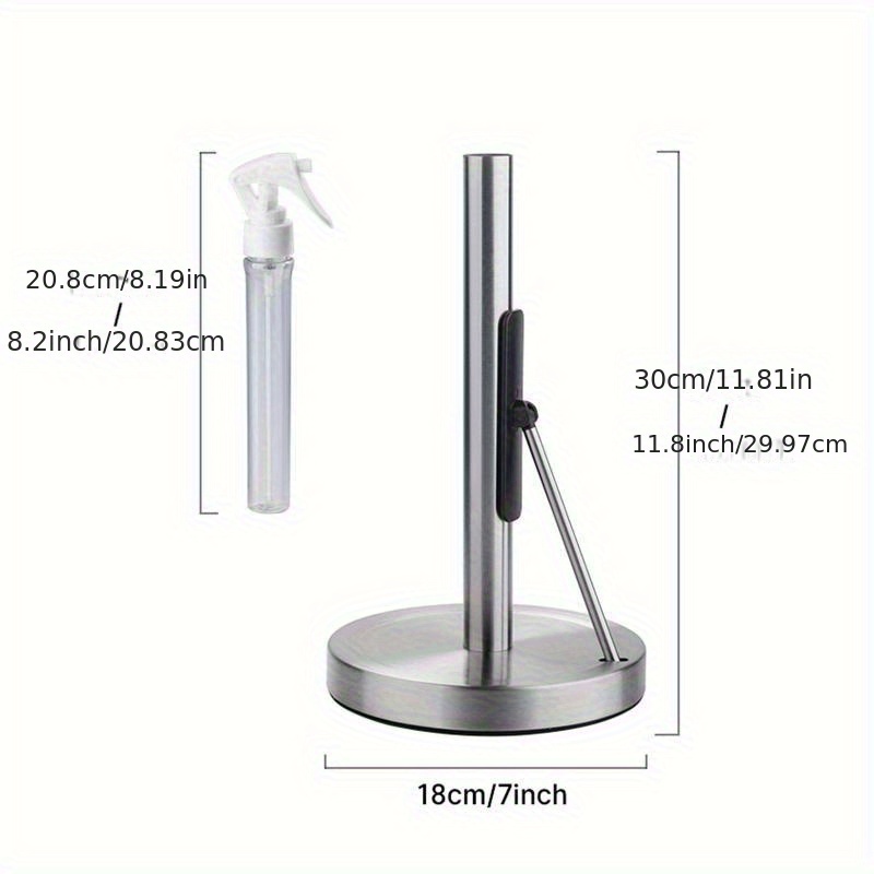 Heavy Duty Stainless Steel Kitchen Towel Stand & Paper Towel Holder with Spray Bottle Holder - Countertop Mount, Space-Saving Design, Modern Style for Home & Office (Style B)