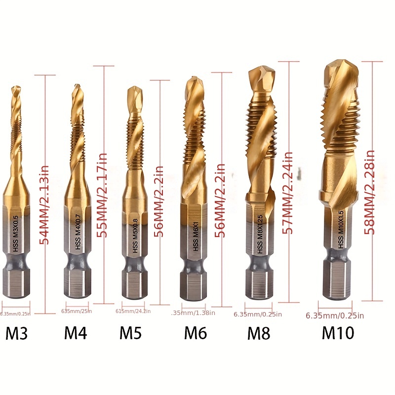 6pcs Foret Taraudeur Métrique À Filetage De Vis HSS À Tige - Temu