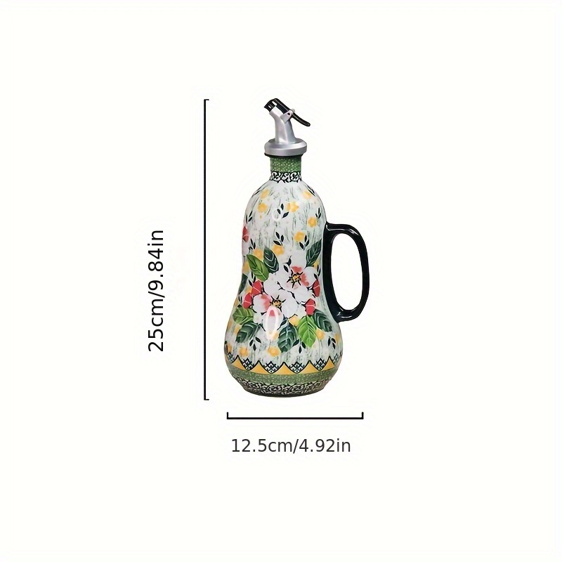 1 Ceramic Oil Dispenser, Hand-painted Ceramic Olive Oil Pump And Handle, Kitchen Oil Bottle, Elegant , Large Capacity, Kitchen Accessory, Suitable For Home Kitchen Decor