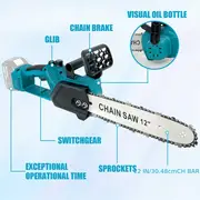 650w powerful chainsaw 12 inch cordless powered chain saw with 18v 2 x 5 5ah batteries non slip handle and safety for wood cutting tree trimming gardening details 3
