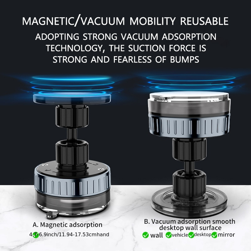 

1pc Universal Adjustable Phone Holder, Abs Material, Magnetic & Vacuum Suction, Retractable Stand For Car, Wall, Desktop, Online Classes - Mobile Bracket