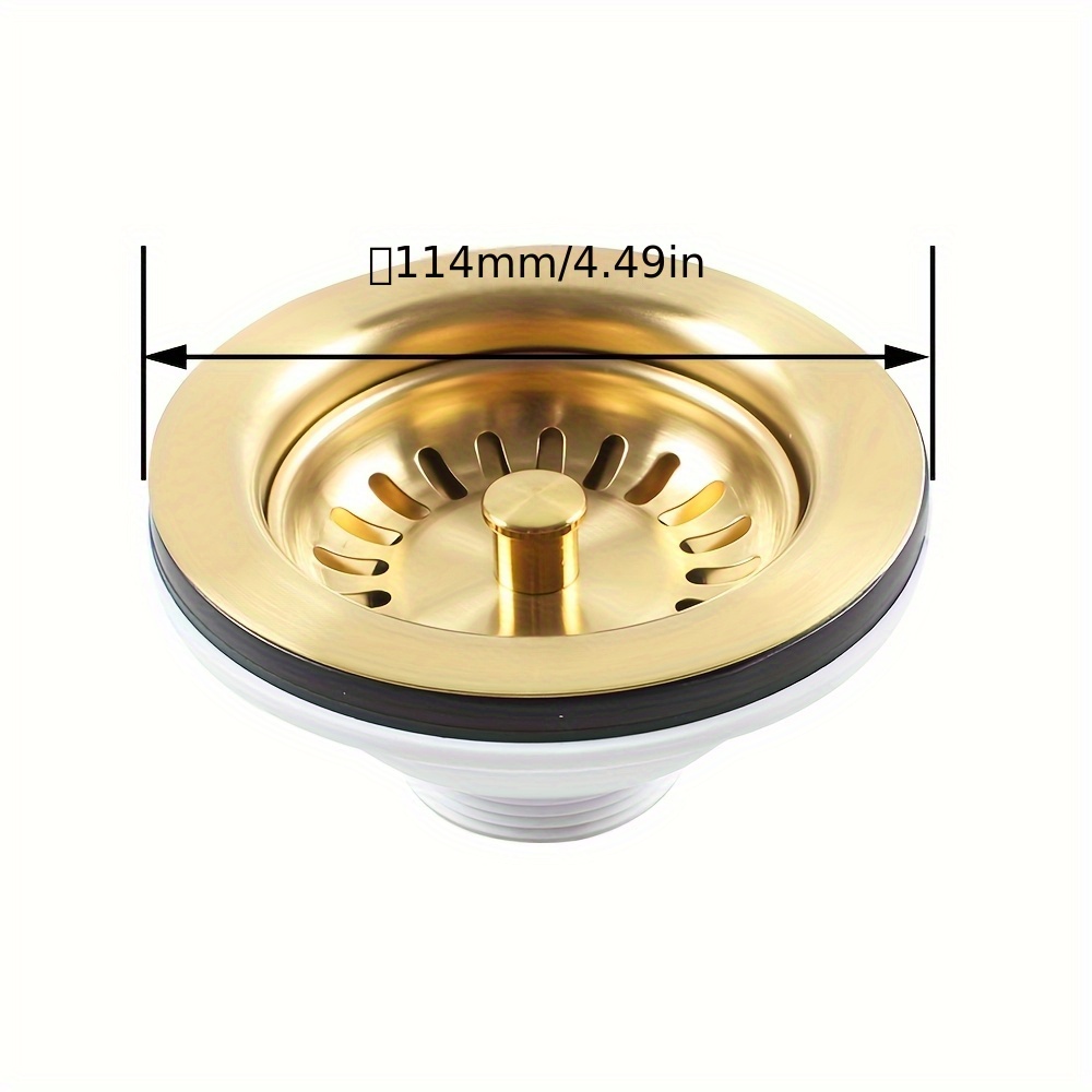 Image of Brushed Golden Faucet Drain 114mm Kitchen Sink Strainer With Pvd Chrome Finish, 88-95mm Hole Fits, 25mm Length, Smooth Drainage Xk185c035, Kitchen Sink Drain Strainer, Durable Drainage System