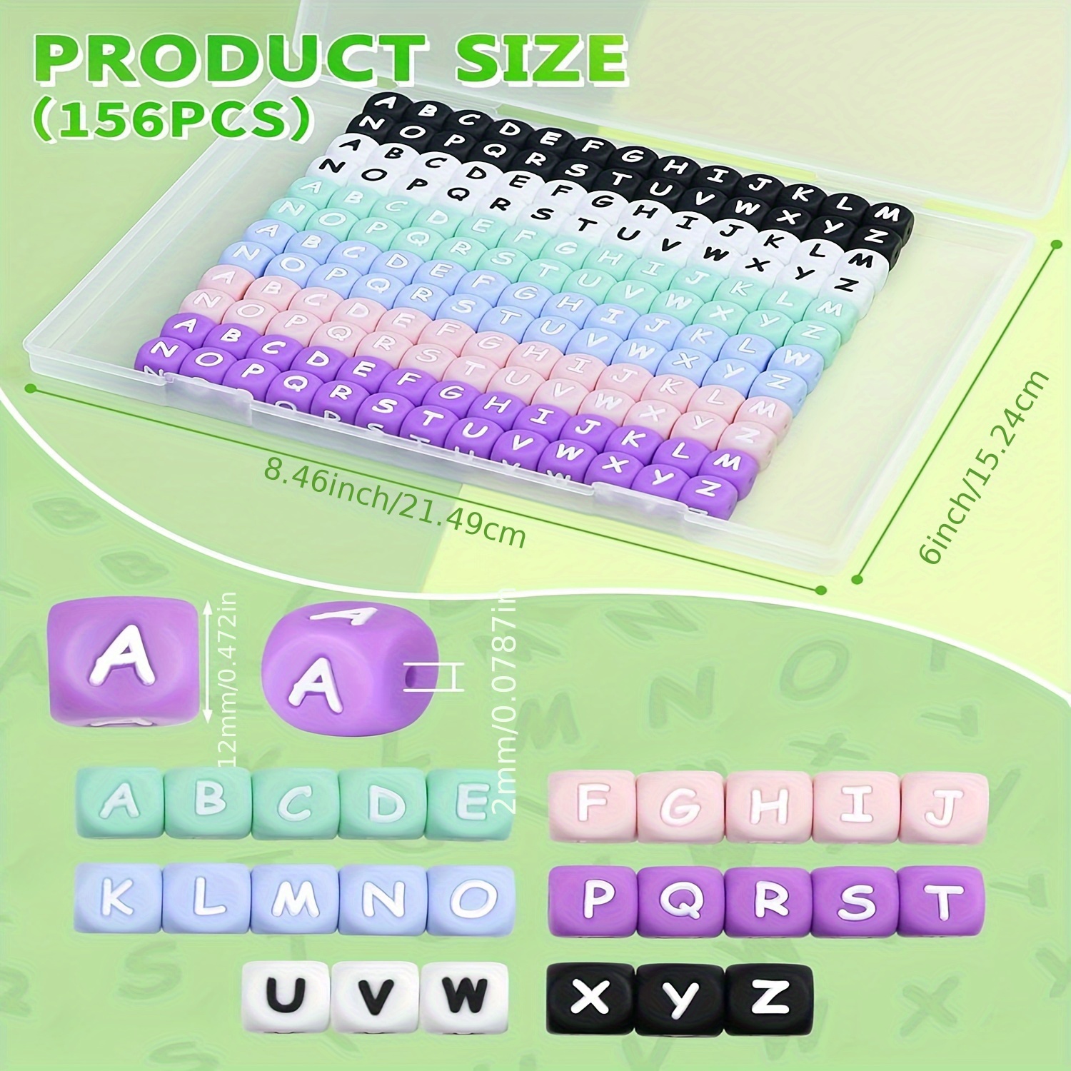 Image of 156pcs Colorful Silicone Large Letter Beads In Bulk, Featuring Round Holes For Stringing, Perfect For Pen Decoration And Jewelry Crafting Gifts