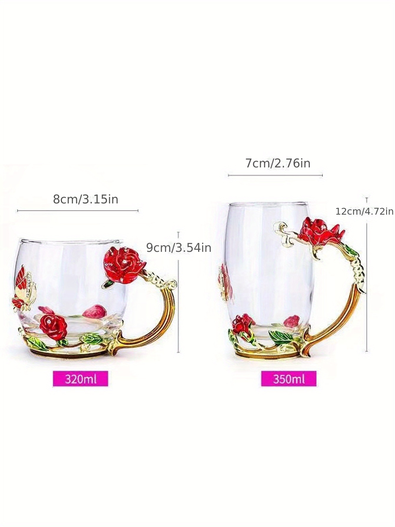 1 pza Taza de té de cristal esmaltada rosa, taza de café, jarros para agua  con rosas y mariposas pintadas, vasos de agua con flores, juego de vidrio  transparente con cuchara - Temu