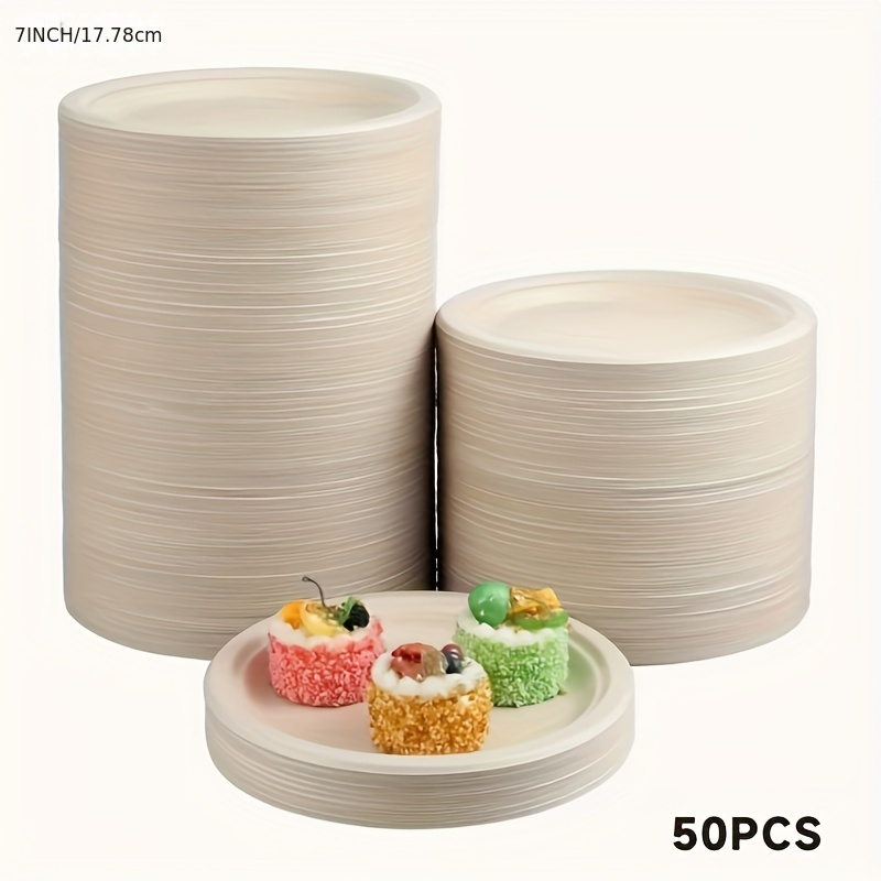 

50pcs, Degradable Thickened 7 Inch Party Household Barbecue Tableware Dinner Plate, Disposable Plate, Paper Plate, Party Supplies, Holiday Supplies