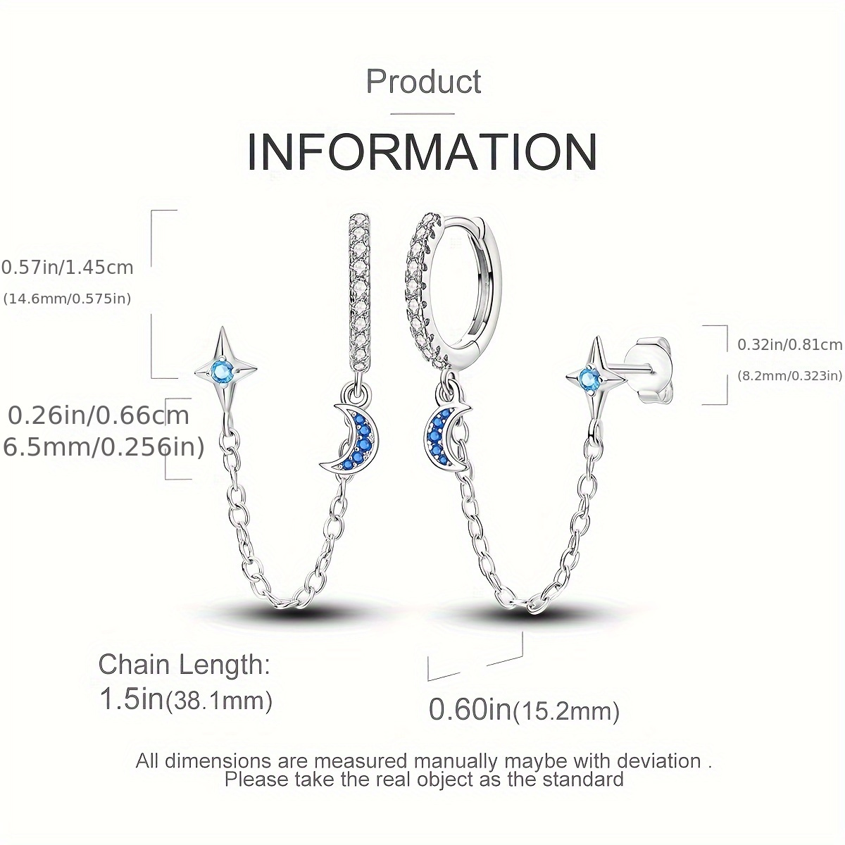 Women's 925 Pure Silver Star Moon Double Layer Earrings