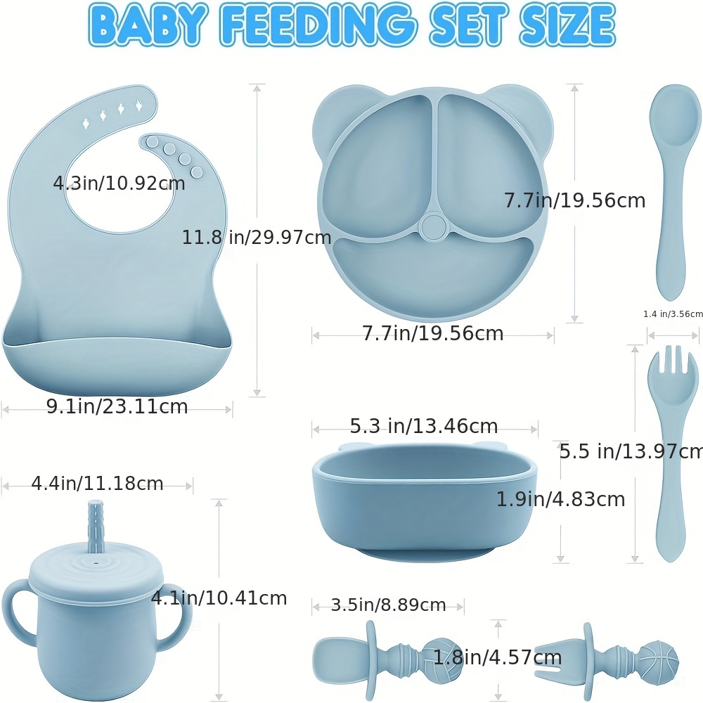 12 Pcs Silicone Baby Feeding Set Toddlers Led Weaning Feeding Supplies with  Baby Suction Bowl Plate Adjustable Baby Bibs Soft Spoons Fork Cups Kids  Utensils Divided Eating Supplies (Green, Blue) price in