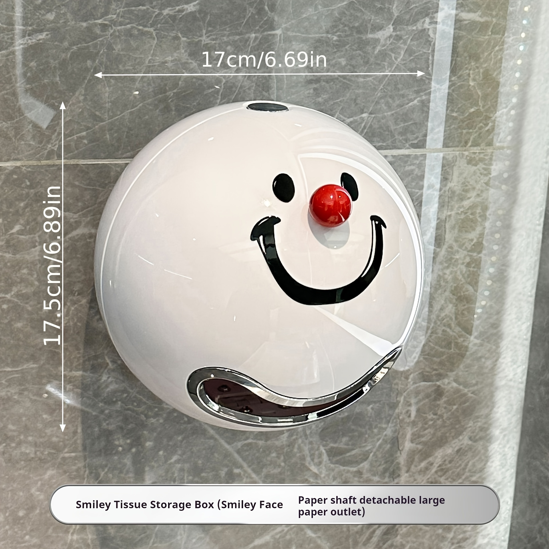 

1pc Wall-mounted Waterproof Round Tissue Holder With Smile Or Googly Face Design, No-drill Installation For Bathroom, Plastic Toilet Paper Rack, Toilet Supplies