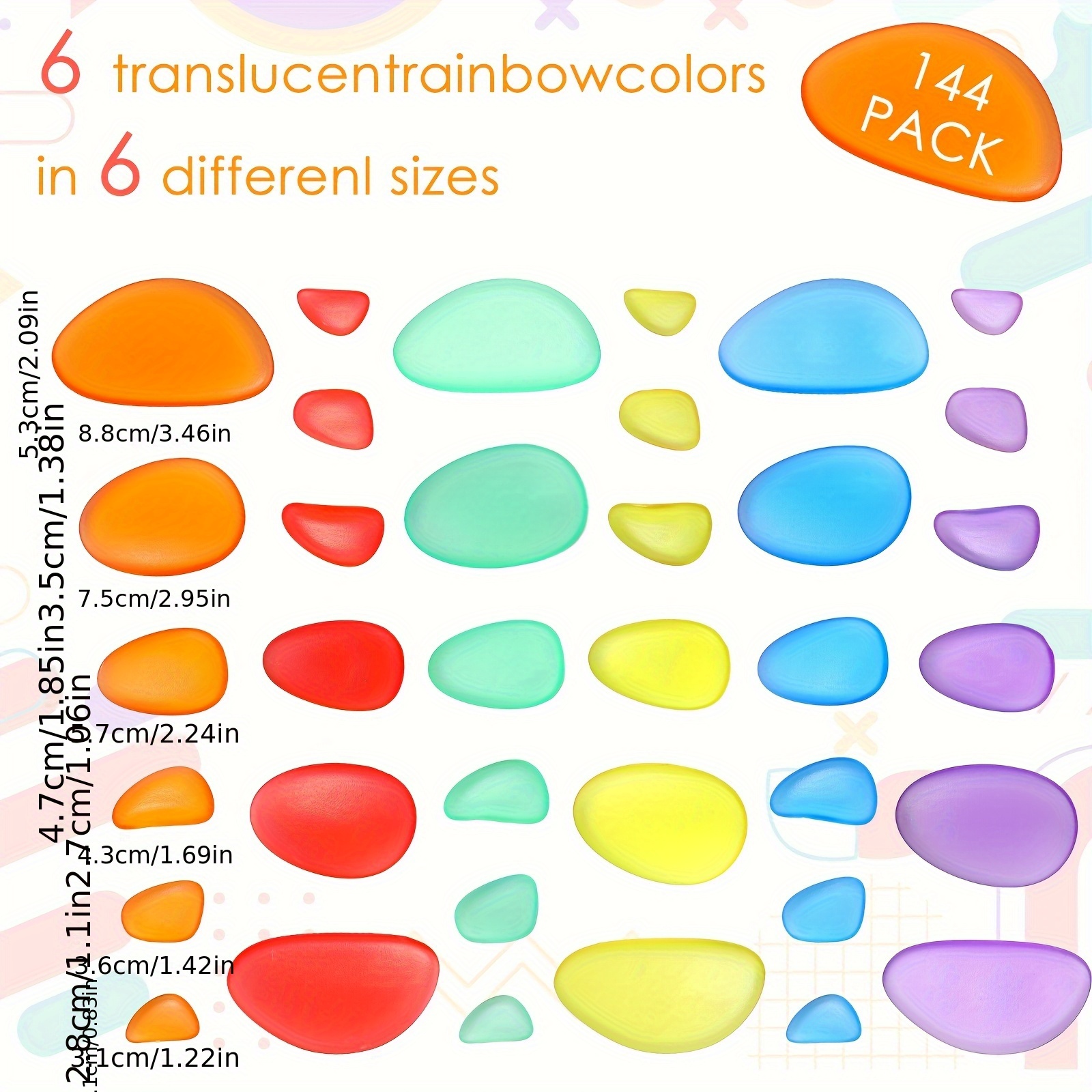 144pcs Rainbow Stacking Stones Colorful Pebbles Sorting And Stacking Stones Light Table Accessories Manipulatives Educational 6 Colors