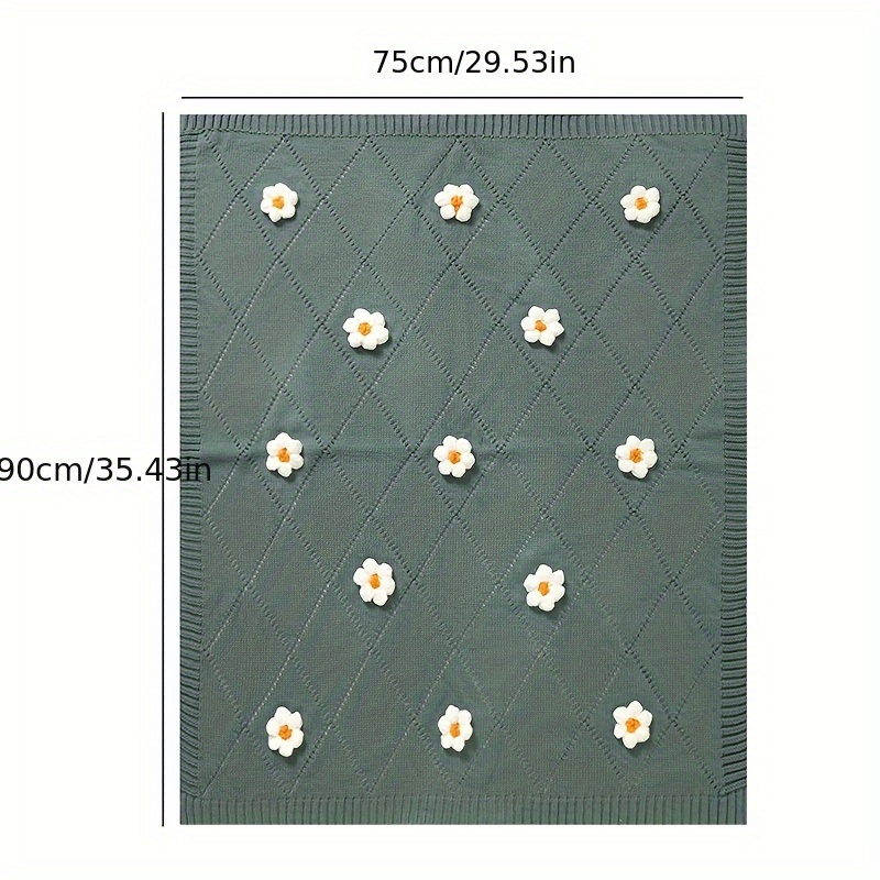 Cute Hand-Knitted Children's Blanket with Small Flower Design