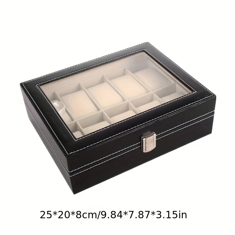 Black PU Leather Hand Jewelry Watch Storage Box, Dustproof Transparent 6/10 Slots Box With Lock, Ideal Choice For Gifts details 4