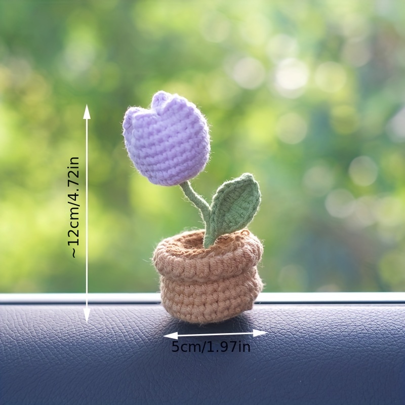 Handwoven Diy Mini Potted Crochet Wool Sunflower Car - Temu