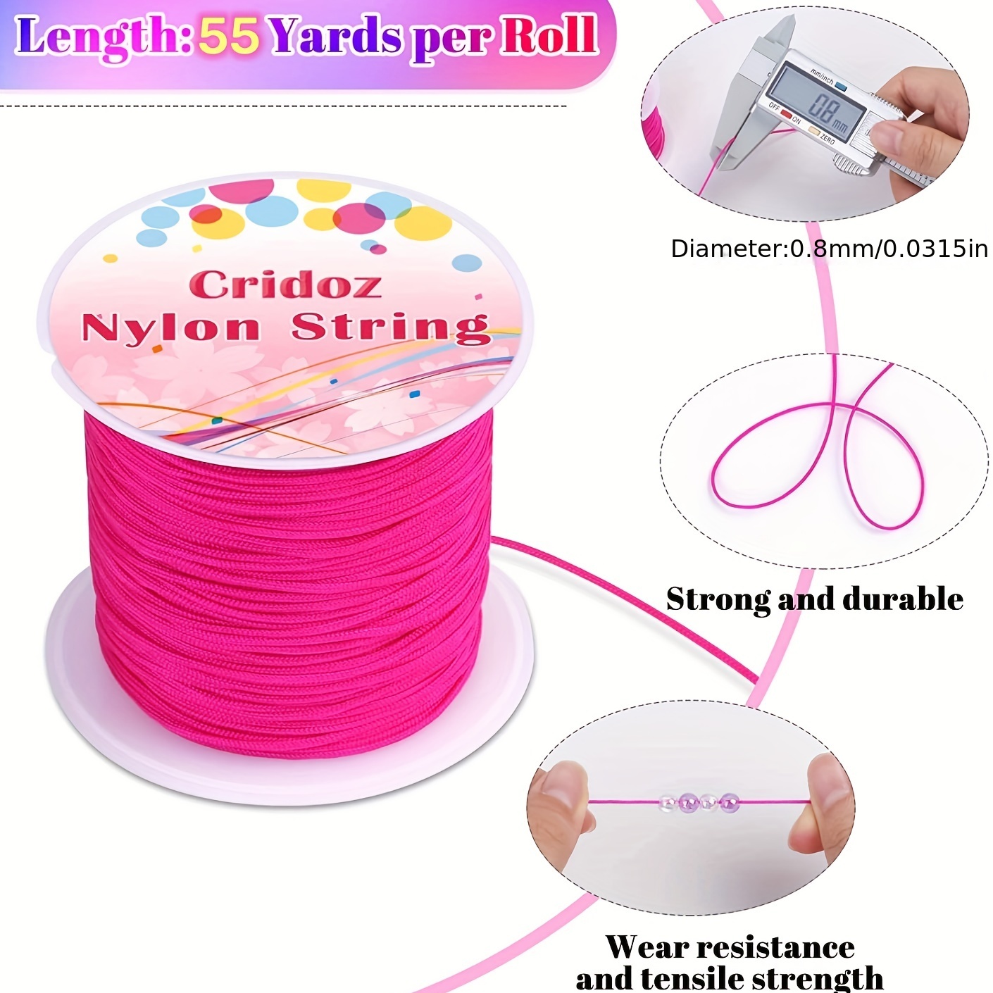 1 Roll Nylon Beading Thread Knotting Cord 0.6mm 50 Yards Braided Nylon  Crafting Satin String, Bright Orange 