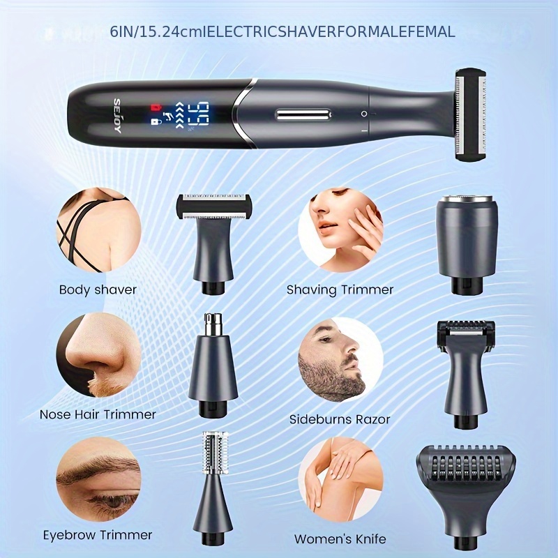 6in 1 electric  s for women men bikini trimmer hair remover kit for face eyebrow nose   legs and pubic hair wet and dry     rechargeable portable Product details 2