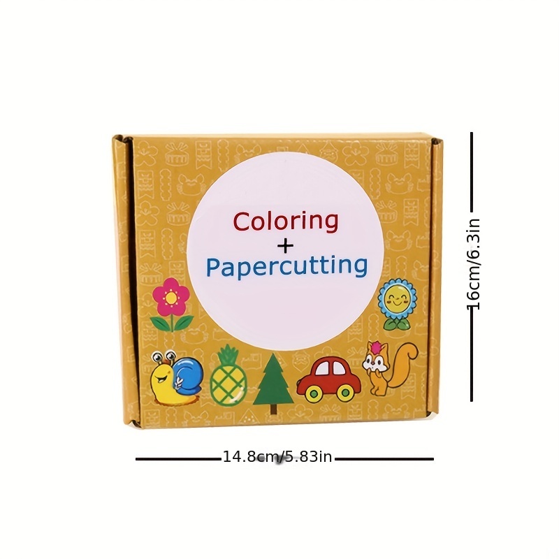 192 Pages Children's Fun Coloring Paper Cutting 12 Colors Brush / Glue /  Scissors / Color Filling Paper Cutting Handmade 4pcs Set