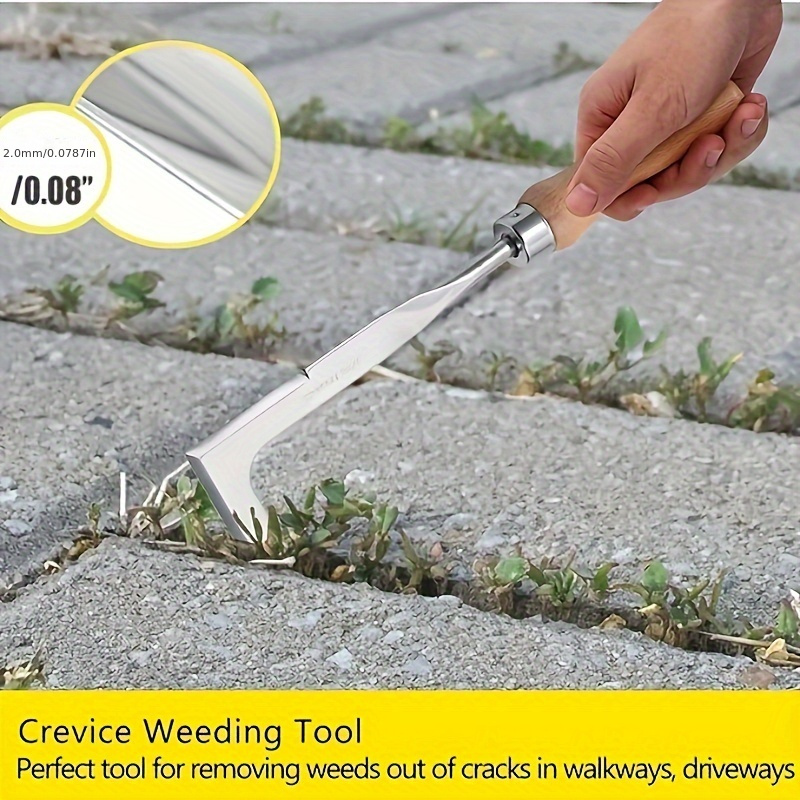 3 pack   puller tool manual hand weeder paver crack weeder stainless steel crevice weeding digger tool paving brick moss removal l shape gardening crack sickle for lawn edger and driveway details 2