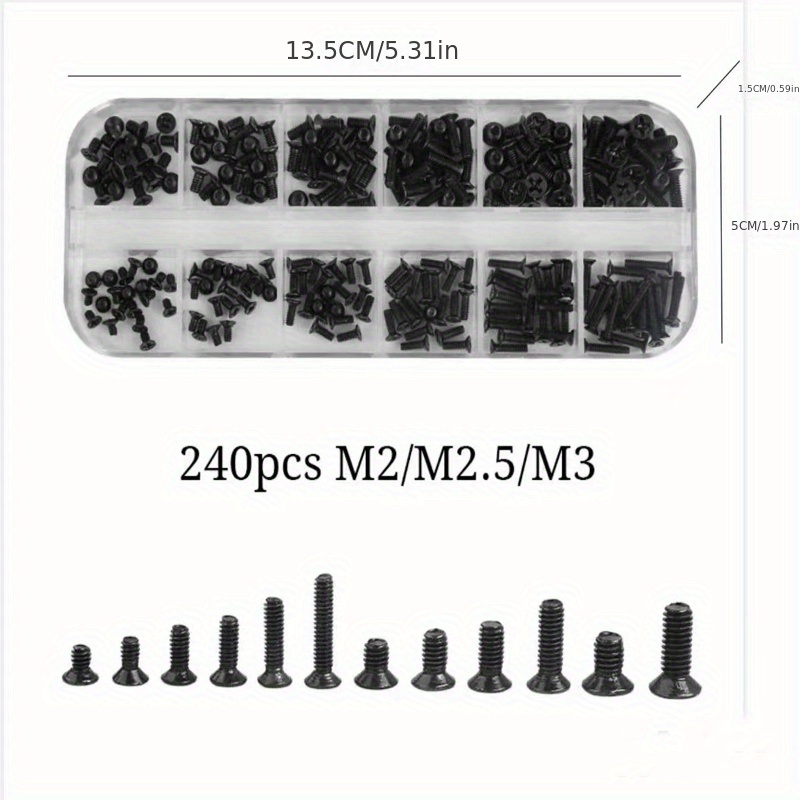 500pcs Laptop Notebook Computer Motherboard Screws Kit, M2 M2.5 M3 Flat  Head Phillips Tiny Screws Assortment