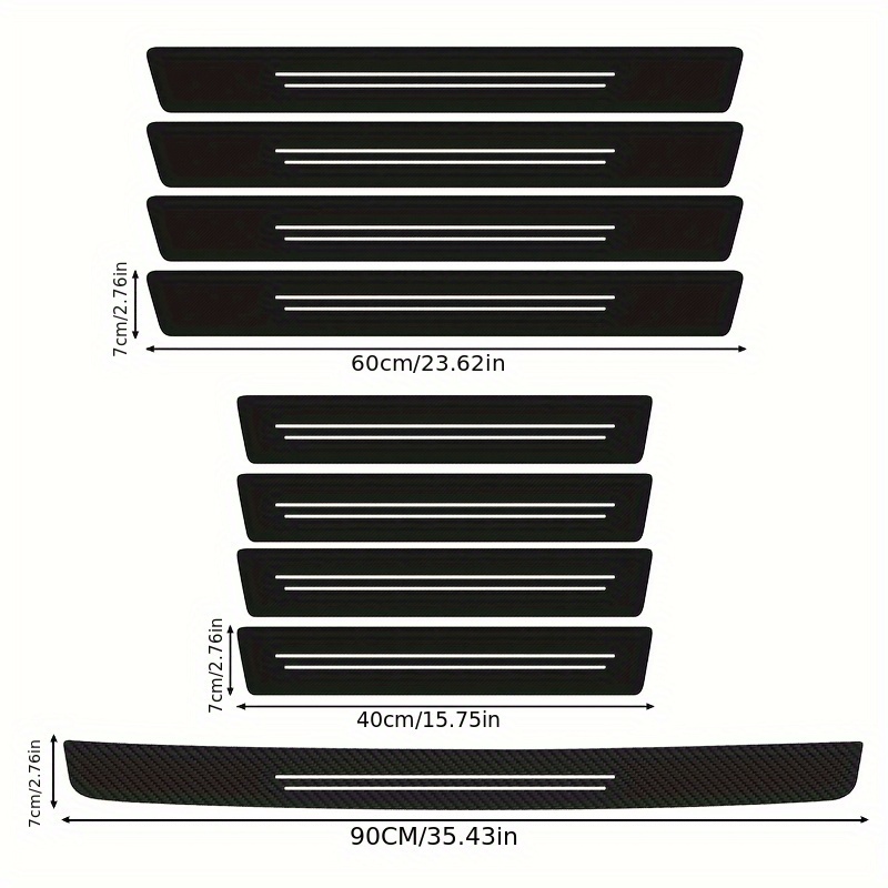 9pcs Carbon Fiber Car Door Strips With 2 , Welcome Step Protector Stickers