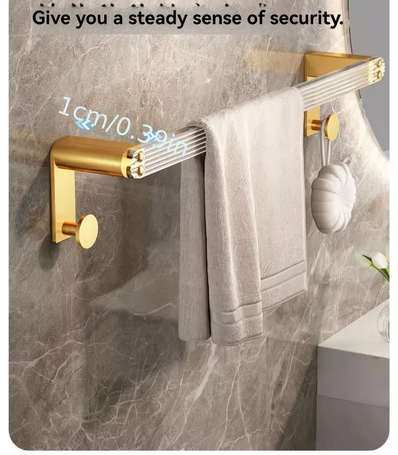 modern golden aluminum bathroom towel rack wall mounted 2 tier space saving design with ends no drill installation for contemporary bathrooms contemporary bathroom accessory luxury bathroom fixture sturdy construction bathroom decor and accessories Product details 1