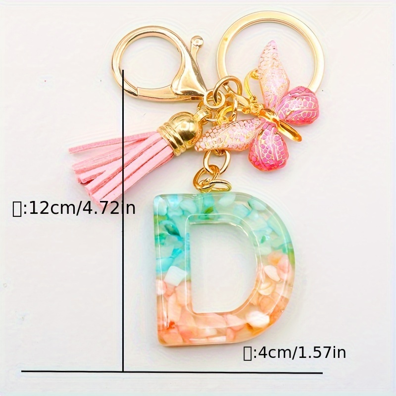 Initial Letter Keychains for Girls Women Pink Purple Green Cute Butterfly  Heart Keychain for Backpack School Bag 