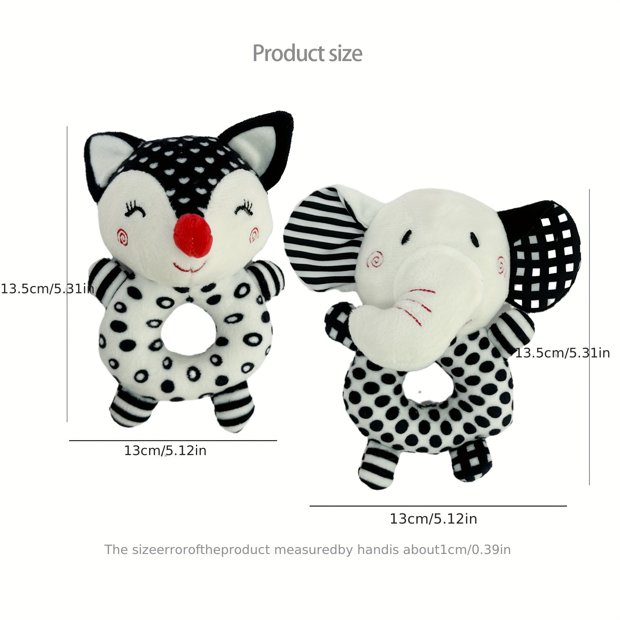 educational baby rattle and grip toy set black and white elephant and fox designs early learning handheld sound toy     polyester material for infants and toddlers 0 3 years details 8