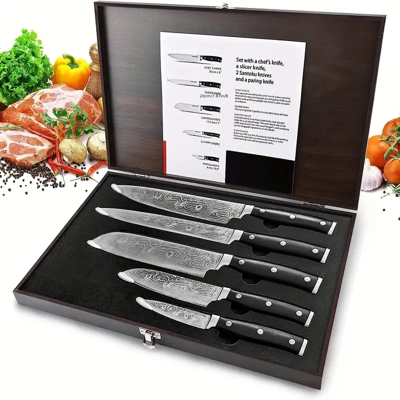 5pcs Set Chef Knives Set With Wooden Gift Box Professional - Temu