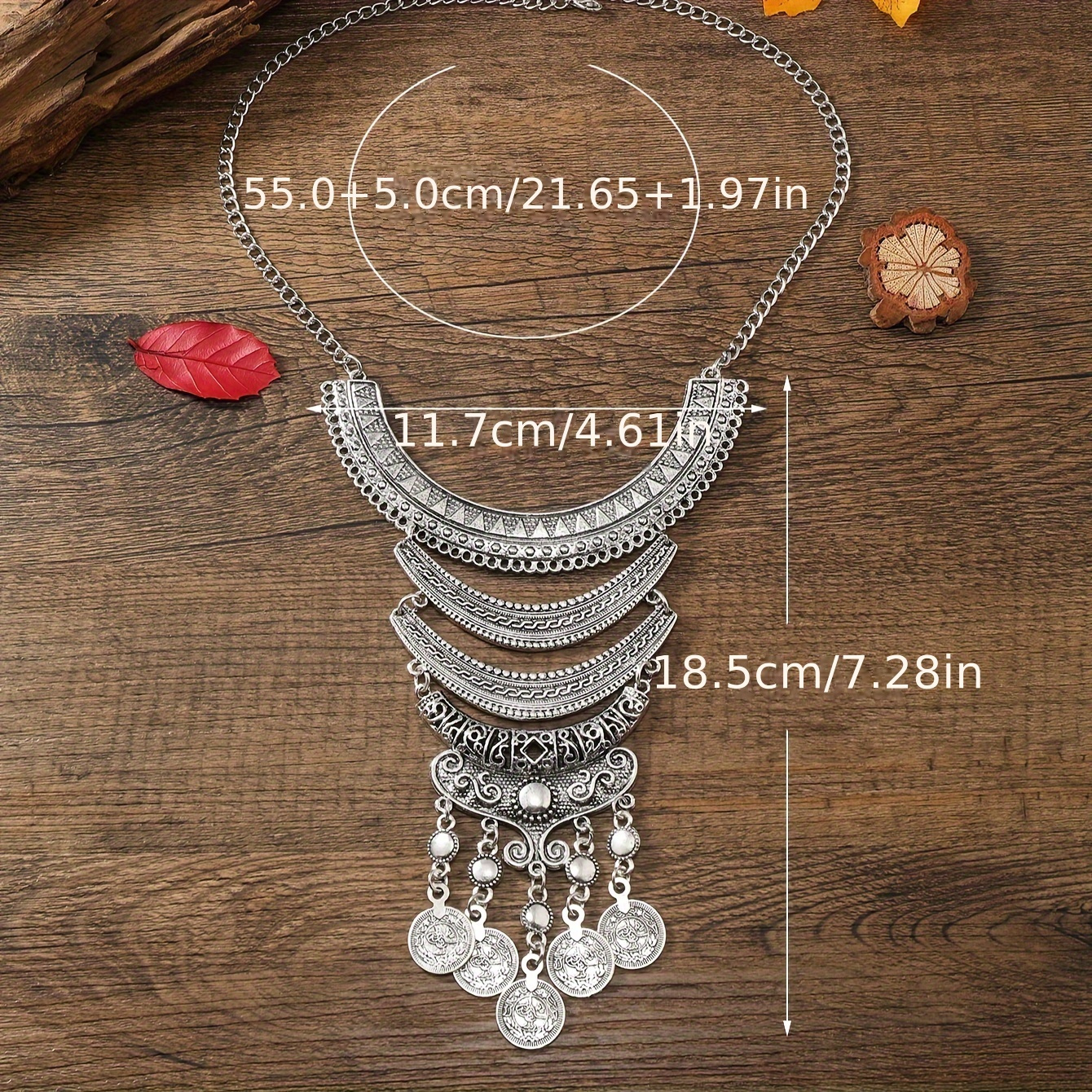 Retro Multilayer Moon Pattern Tassel Necklace Women's Geometric Coin Necklace Jewelry Gift details 1