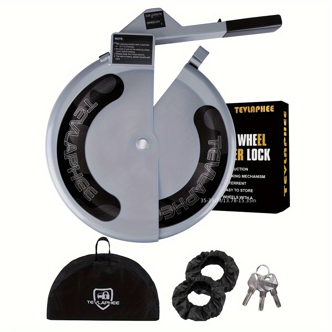 Image of Steering Wheel Lock Anti-theft Device | Heavy Duty, Full Cover Universal Security Lock For Cars And Trucks With 3 Keys, Silver, Without Battery