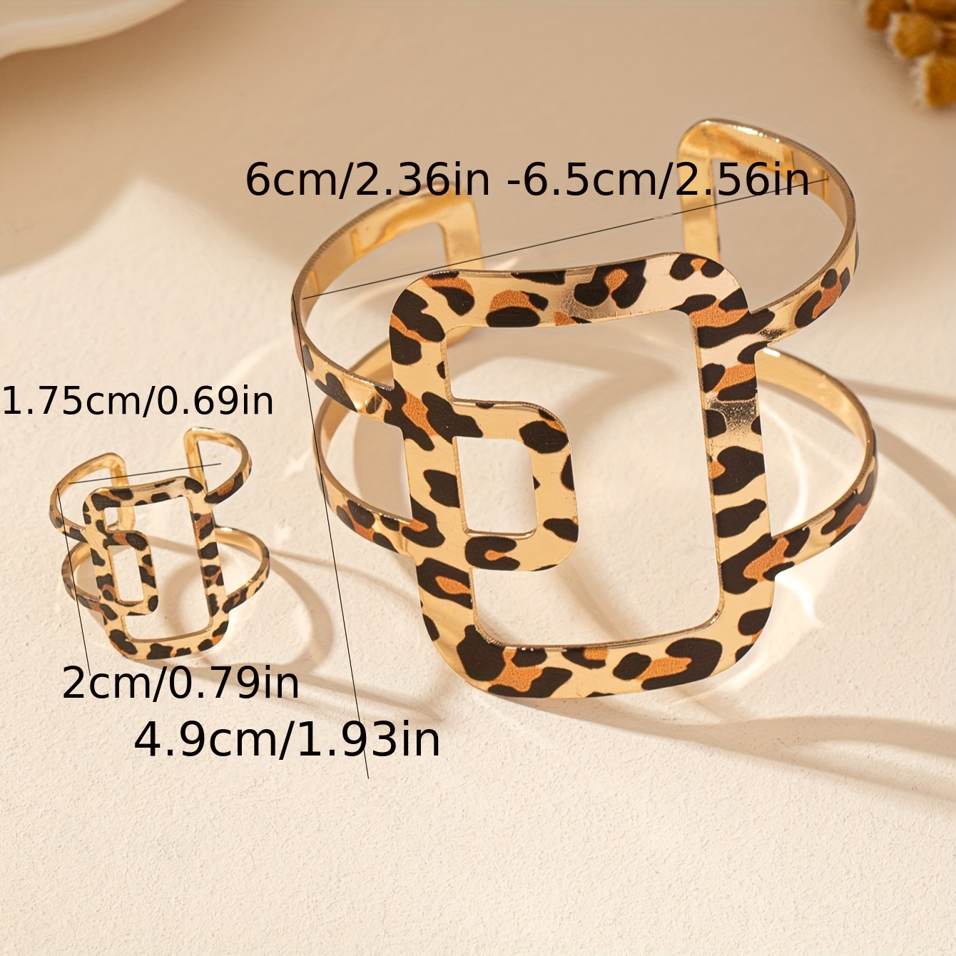 Boho Leopard Print Jewelry Set - Open Bangle & Ring