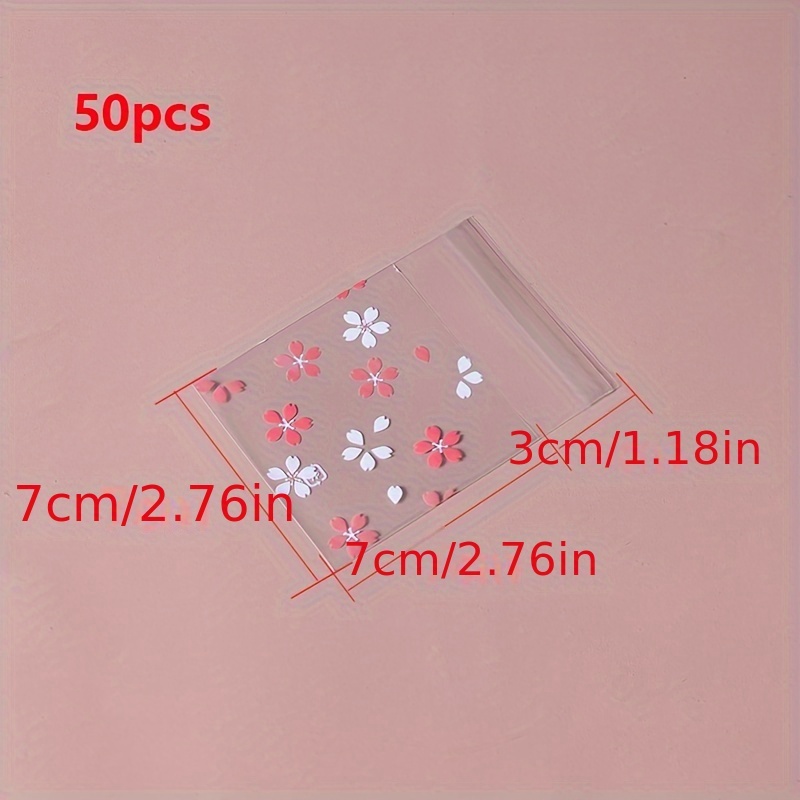 TEMU 50pcs Flower Pattern Self-adhesive Transparent Printed Opp Plastic Bags Sealable For Crafts Handmade Retail Packaging Practical Convenient Small