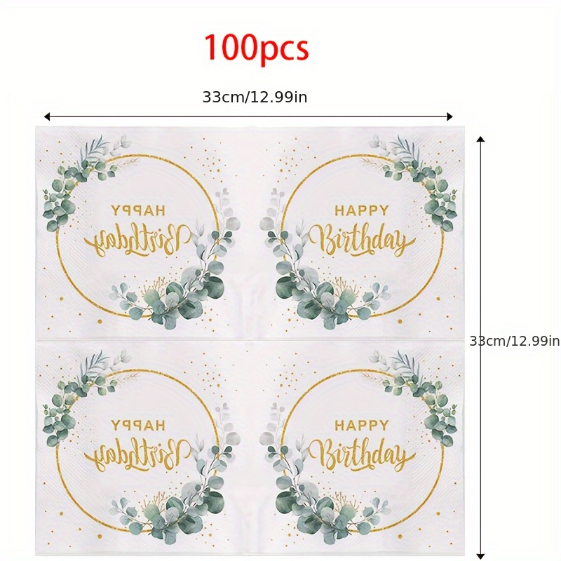 E-shop 100 Stück Eukalyptus Grüne Geburtstags Servietten Happy Birthday Servietten Tischdekoration für Bestätigung Taufparty Zubehör Eukalyptus