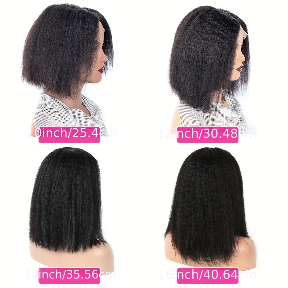 Short Yaki Human Hair Wigs Bangs None Lace Wig Natural Black Temu