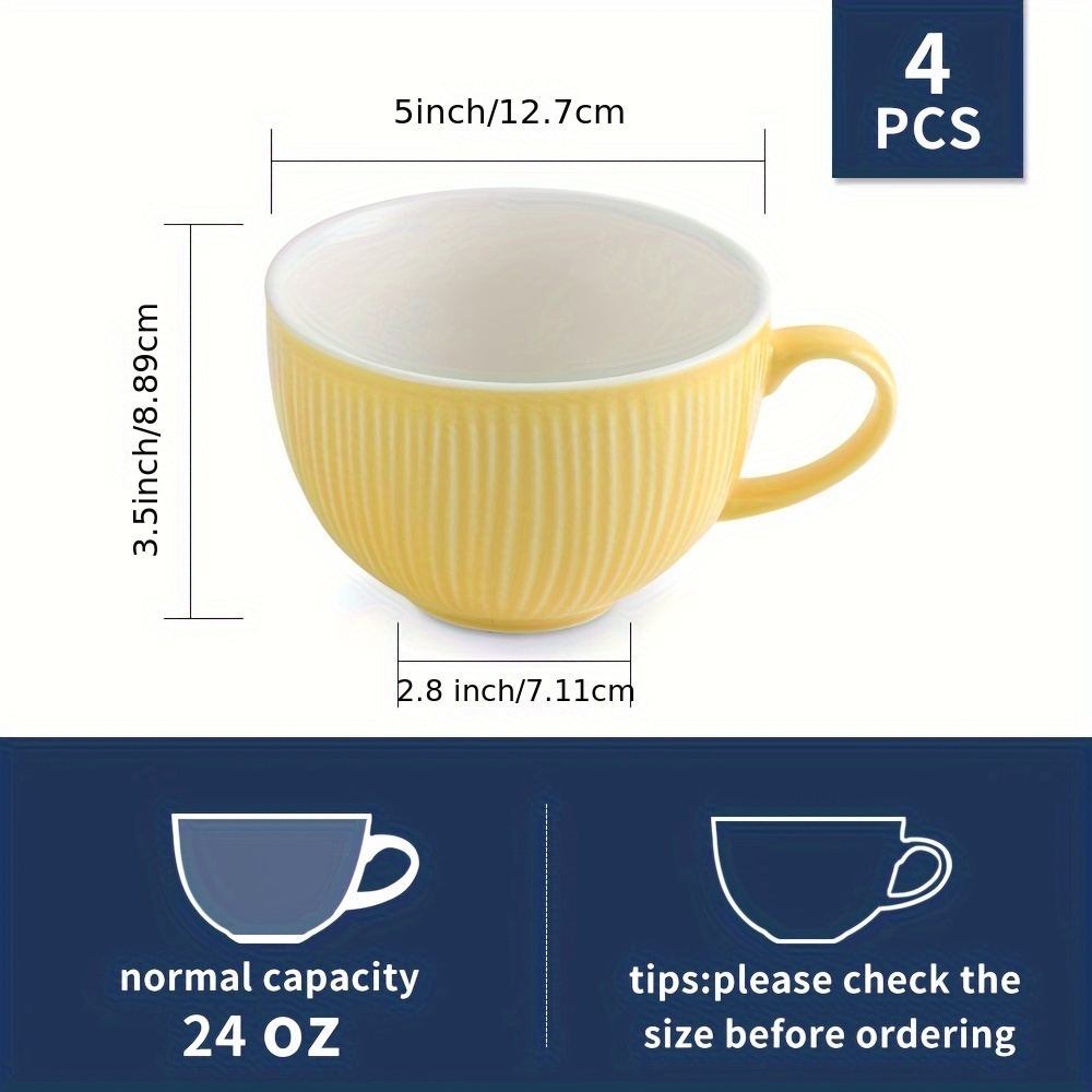 4pcs ceramic 24 ounce soup mugs handles large coffee mug - Temu