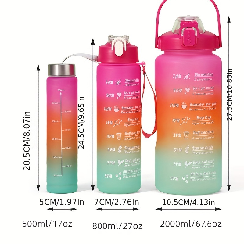 Motivational water bottle set 3pc family multiple use sport trendy colors.