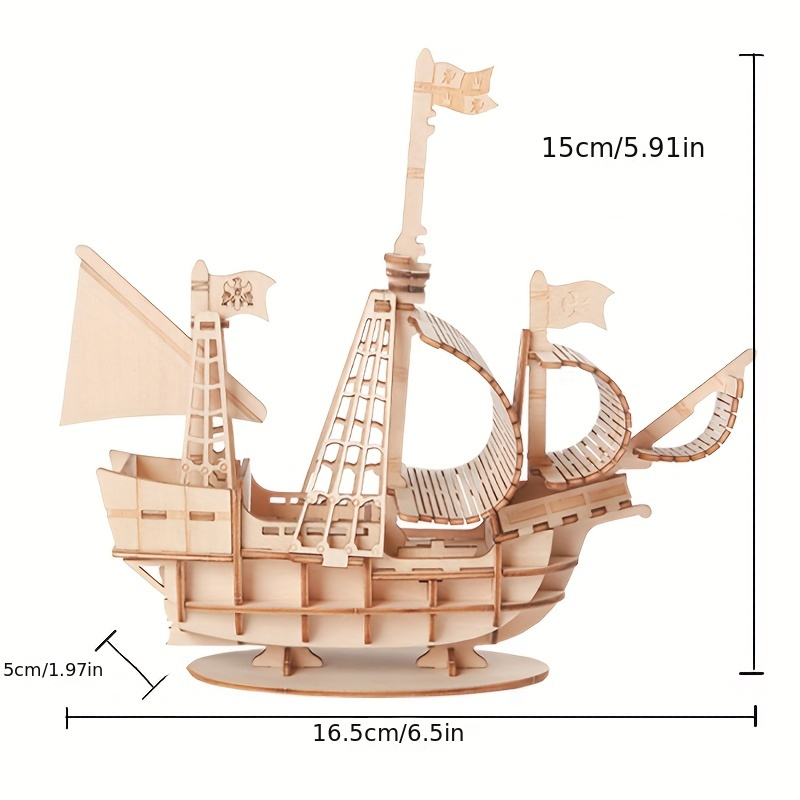 Dropship Sailboat Wooden 3D Model Puzzle Kids DIY Jigsaw Assembly